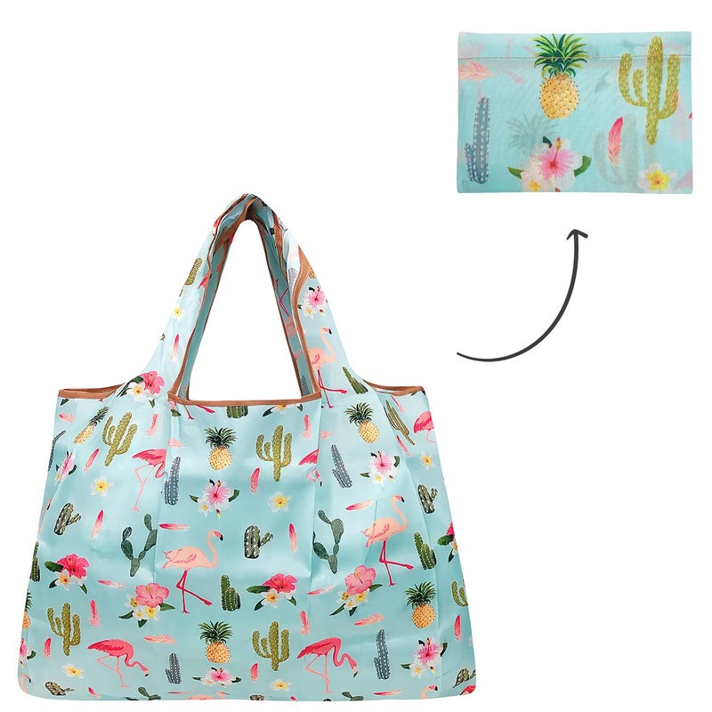 allydrew Large Foldable Tote Nylon Reusable Grocery Bag, Tropical Paradise - Image 4